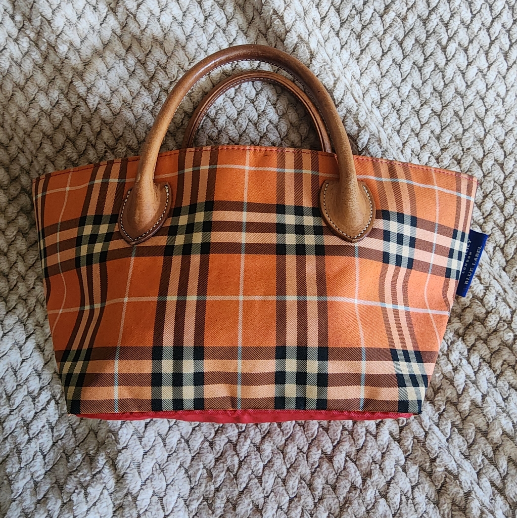 Burberry Orange Brown Tote With Signature Plaid